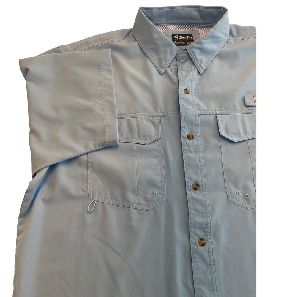 Bimini Bay Fishing Shirt Mens XL‎ Blue Short Sleeve Button Down Performance